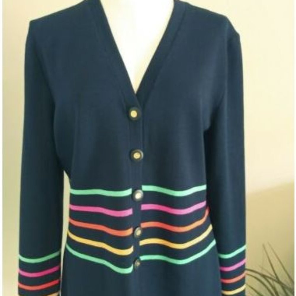 ST. JOHN COLLECTION Size 10 Blue Multi Cardigan